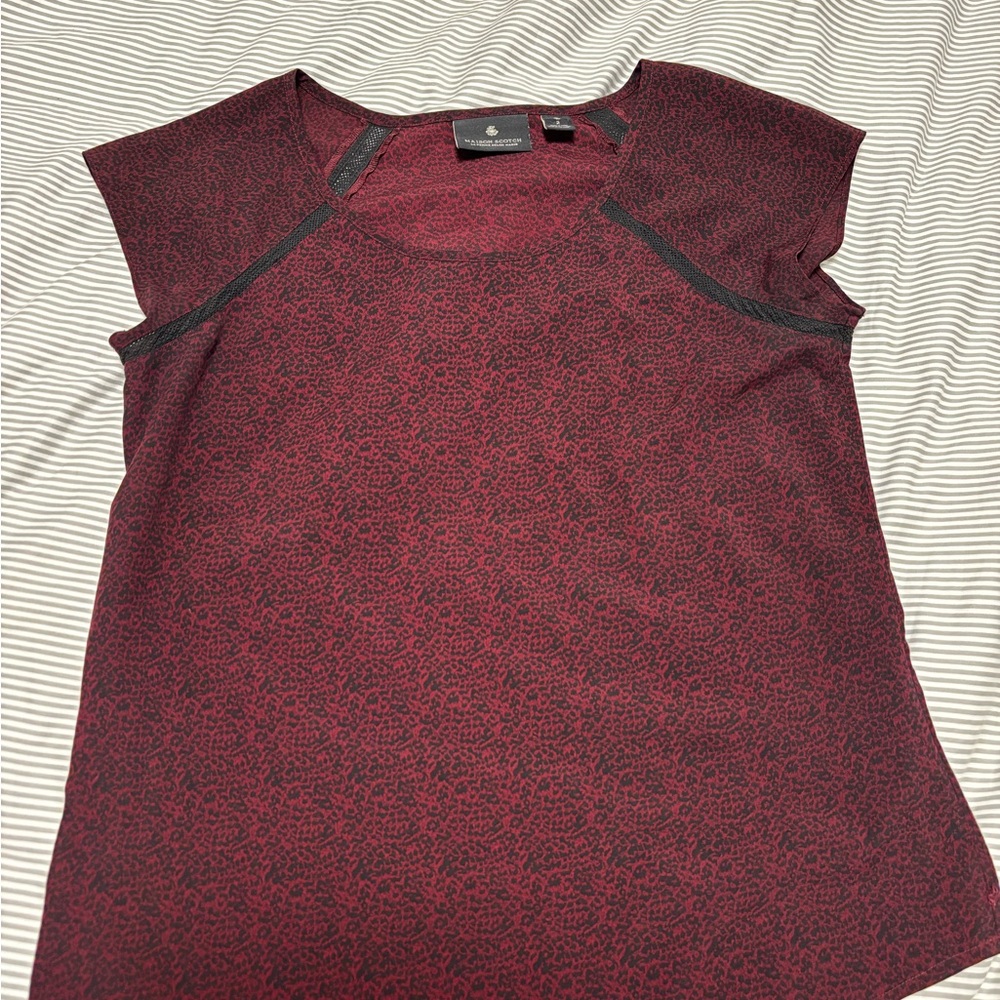 Scotch & Soda Wine Coloured Cap Sleeve  Printed Blouse